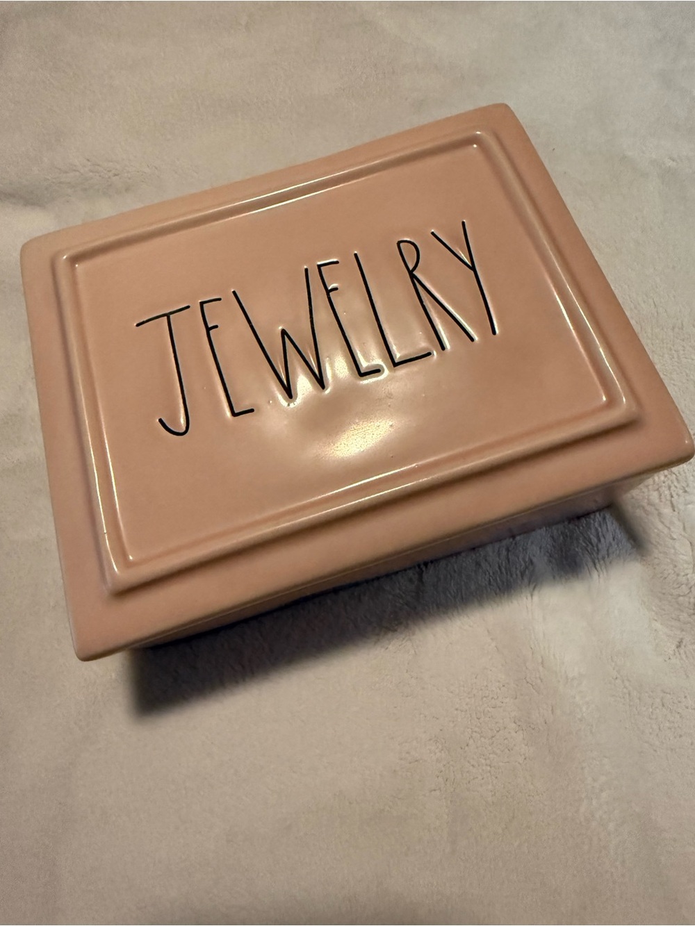 Rae Dunn Pink Ceramic Jewelry Box with 'JEWELRY' Lid